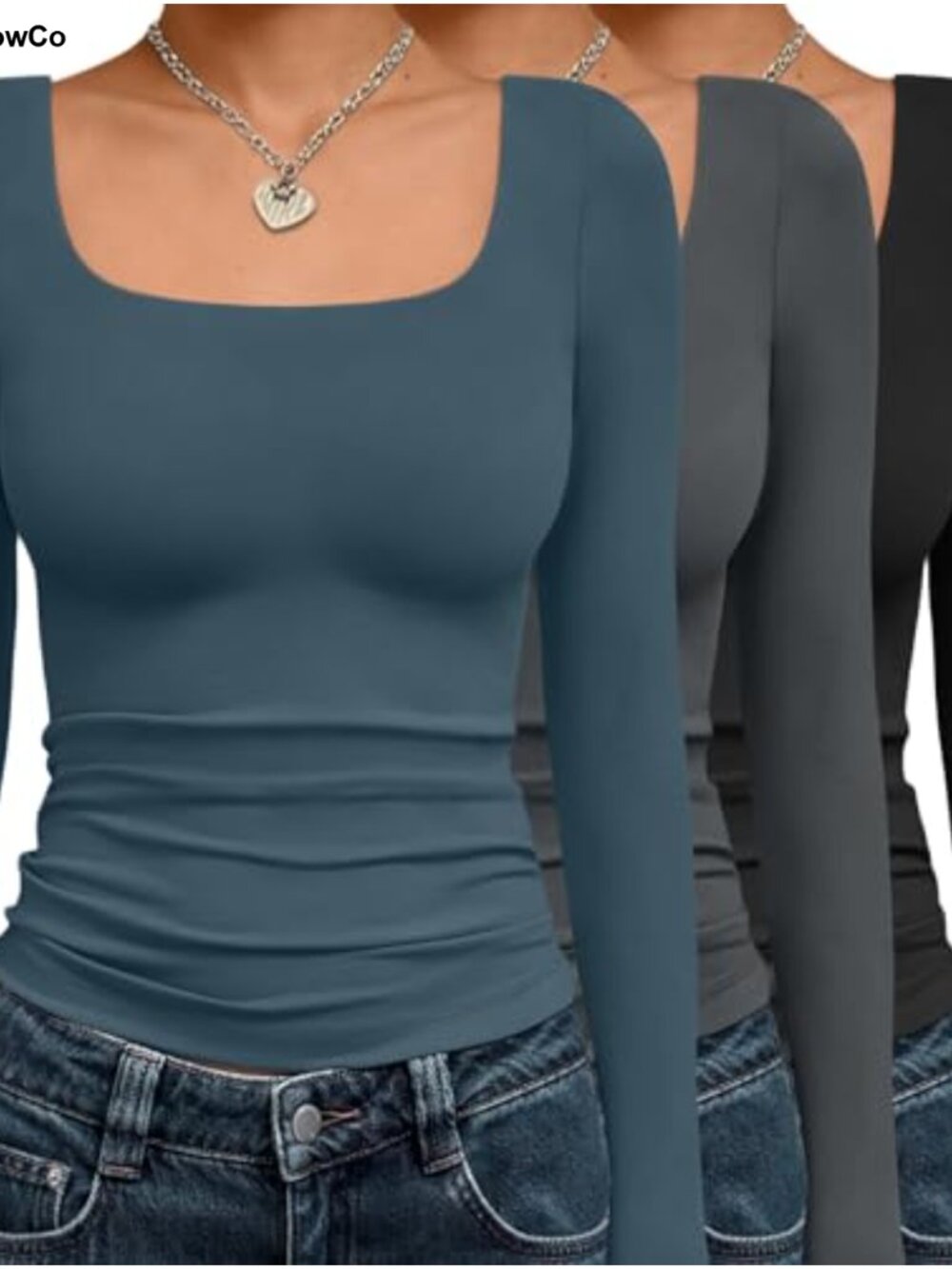 3 Pack Womens Long Sleeve Scoop Neck Slim Fit Crop Top Tees